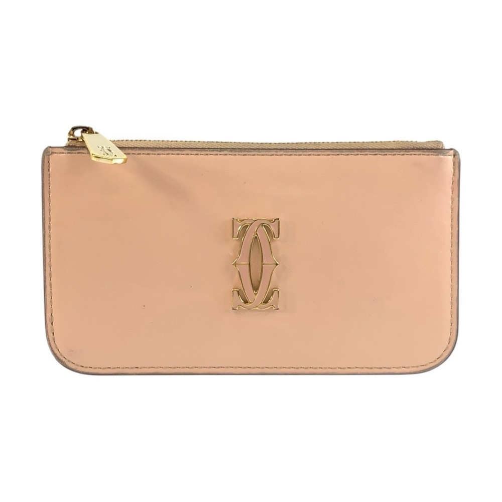 CARTIER Cartier Double C de Pink Beige Gold Hardware Leather Wallet/Coin Case...